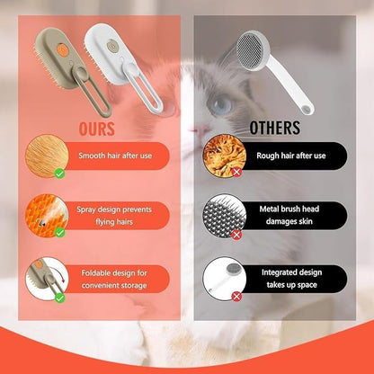 3-in-1 Steam Brush with Handle for Dogs and Cats | Silicone Massage & Grooming Comb