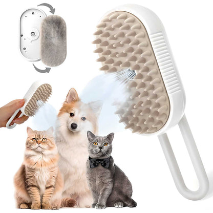 3-in-1 Steam Brush with Handle for Dogs and Cats | Silicone Massage & Grooming Comb