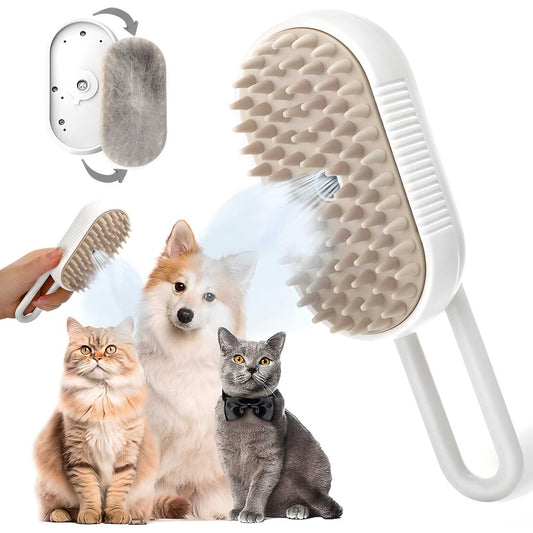 3-in-1 Steam Brush with Handle for Dogs and Cats | Silicone Massage & Grooming Comb